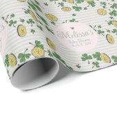 Roze en groene klavers & gouden munten Ierse douch Cadeaupapier (Rol Hoek)