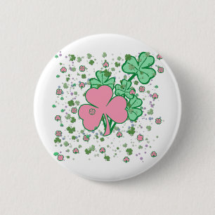 Roze en Groene Klavers Ronde Button 5,7 Cm