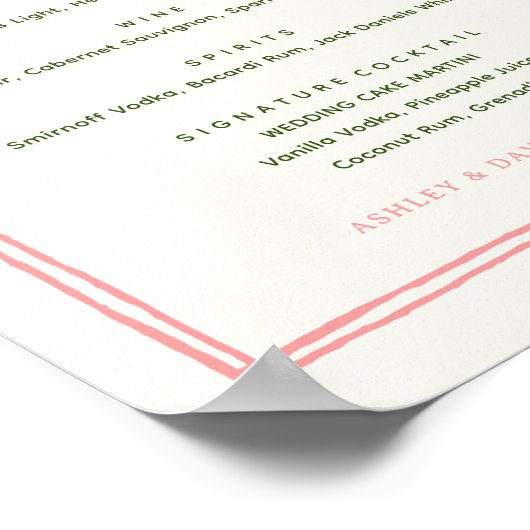 Roze en groene kleurrijke Drinken voor de bruiloft Poster (Hoek)