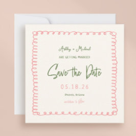 Roze en Groene Kleurrijke Vierkant Weddenschap Save The Date
