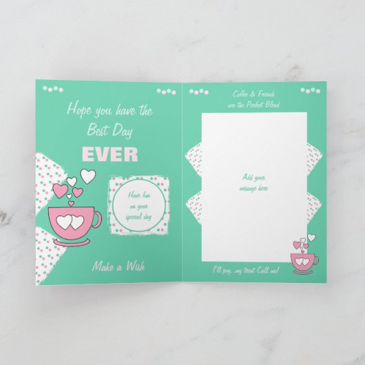 Roze en groene koffie en vriendenkoffie op zaterda kaart (Binnen)