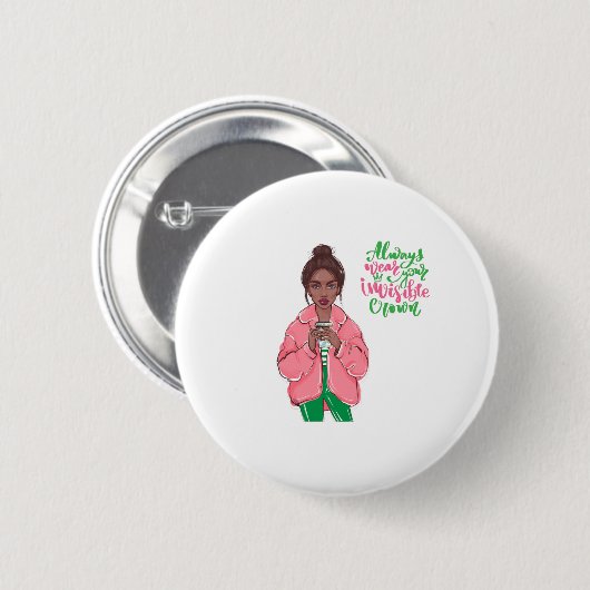 Roze en groene koningin ronde button 5,7 cm (Voorkant /achterkant)