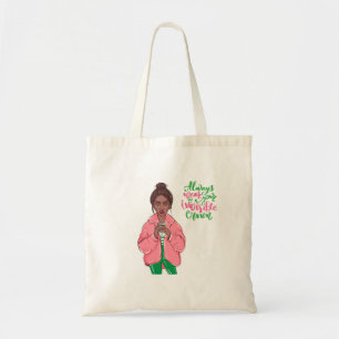 Roze en groene koningin tote bag