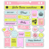 Roze en Groene Kroon Liefde Hart Planner Sticker (Voorkant)