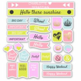 Roze en Groene Kroon Liefde Hart Planner Sticker