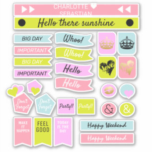 Roze en Groene Kroon Liefde Hart Planner Sticker