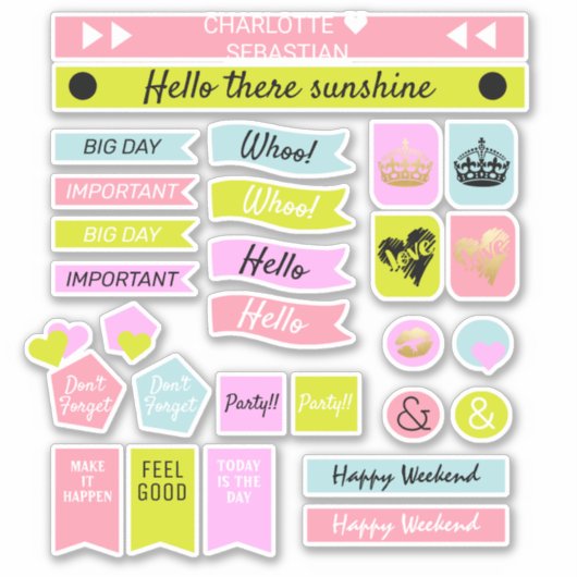 Roze en Groene Kroon Liefde Hart Planner Sticker (Voorkant)