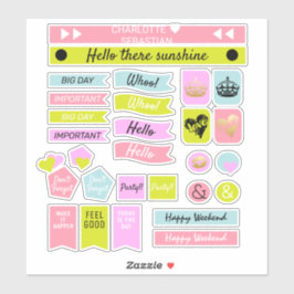Roze en Groene Kroon Liefde Hart Planner Sticker