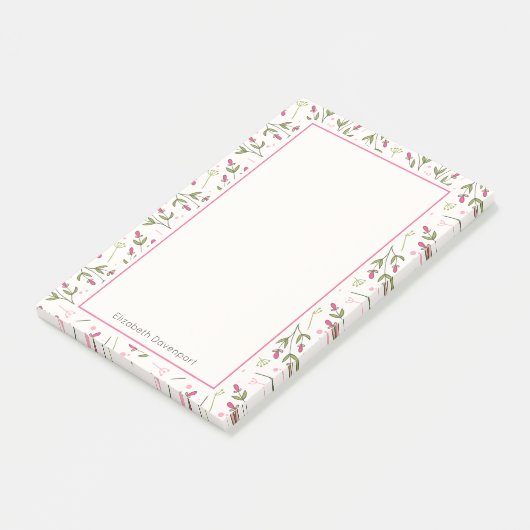 Roze en Groene Lange Stamboom Wildbloemen Patroon Post-it® Notes (Schuin)