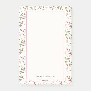 Roze en Groene Lange Stamboom Wildbloemen Patroon Post-it® Notes