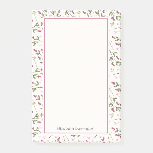 Roze en Groene Lange Stamboom Wildbloemen Patroon Post-it® Notes (Voorkant)