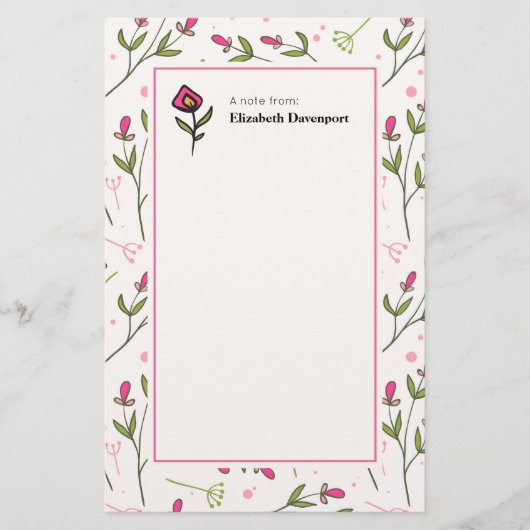 Roze en groene langlevende wilde bloemen briefpapier (Voorkant)