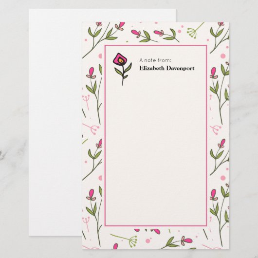 Roze en groene langlevende wilde bloemen briefpapier (Voorkant / Achterkant)