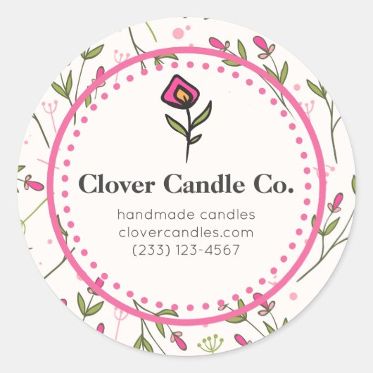 Roze en groene, langlevende wilde bloemen Business Ronde Sticker (Voorkant)