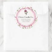 Roze en groene, langlevende wilde bloemen Business Ronde Sticker (Tas)