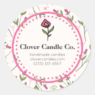 Roze en groene, langlevende wilde bloemen Business Ronde Sticker