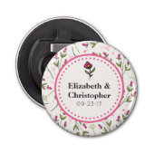 Roze en groene langlevende wilde bloemen button flesopener (Voorkant)