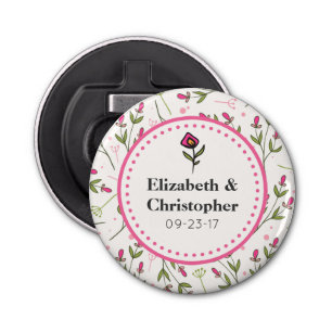Roze en groene langlevende wilde bloemen button flesopener
