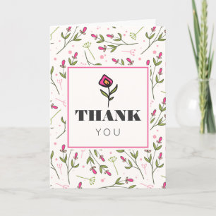 Roze en groene, langlevende wilde bloemen Dank u Bedankkaart