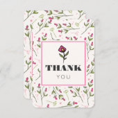 Roze en groene, langlevende wilde bloemen Dank u Bedankkaart (Voorkant / Achterkant)