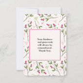 Roze en groene, langlevende wilde bloemen Dank u Bedankkaart (Achterkant)