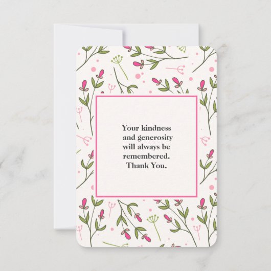 Roze en groene, langlevende wilde bloemen Dank u Bedankkaart (Achterkant)