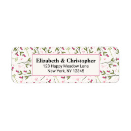 Roze en groene langlevende wilde bloemen etiket