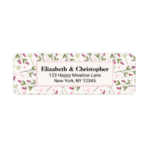 Roze en groene langlevende wilde bloemen etiket