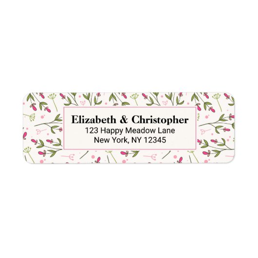 Roze en groene langlevende wilde bloemen etiket (Voorkant)