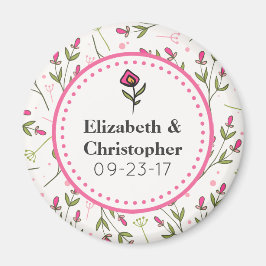 Roze en groene langlevende wilde bloemen magneet