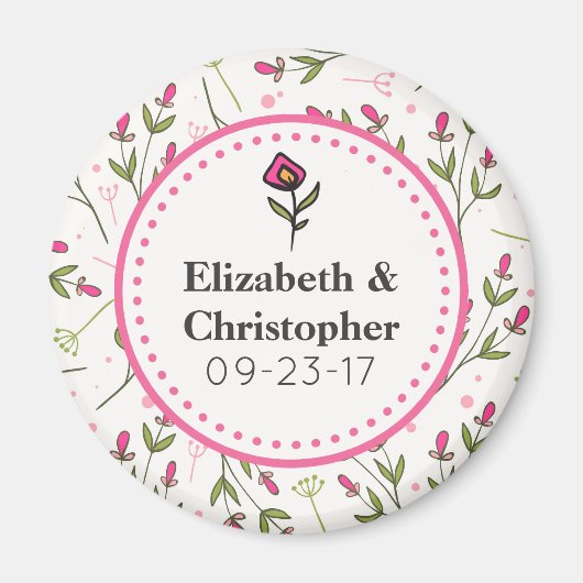 Roze en groene langlevende wilde bloemen magneet (Voorkant)