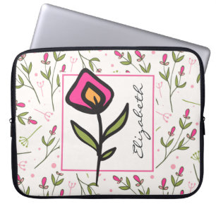 Roze en groene langlevende wilde bloemen, op maat  laptop sleeve