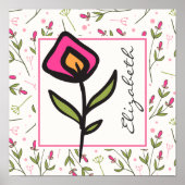 Roze en groene langlevende wilde bloemen, op maat  poster (Voorkant)