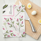 Roze en groene langlevende wilde bloemen, op maat  theedoek (Quarter Fold)