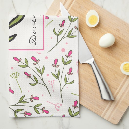 Roze en groene langlevende wilde bloemen, op maat  theedoek (Quarter Fold)