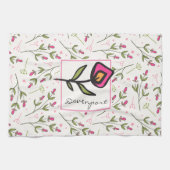 Roze en groene langlevende wilde bloemen, op maat  theedoek (Horizontaal)