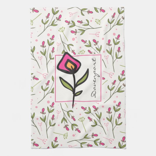 Roze en groene langlevende wilde bloemen, op maat  theedoek (Verticaal)