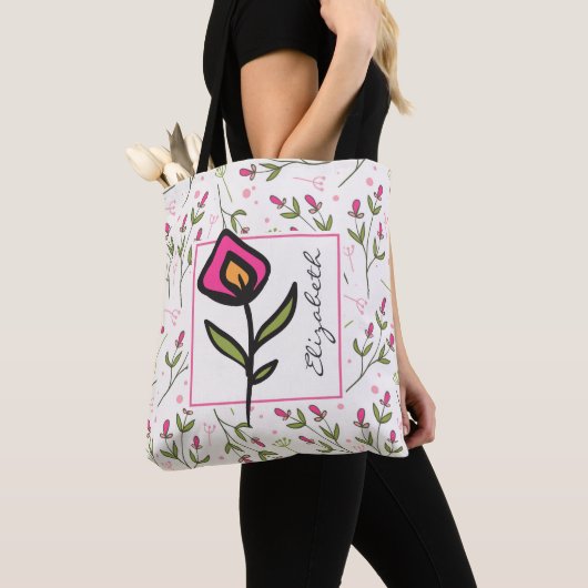 Roze en groene langlevende wilde bloemen, op maat  tote bag (Dichtbij)