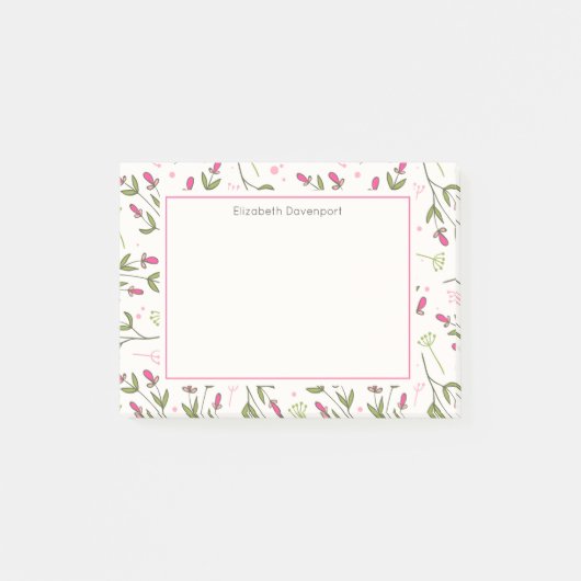 Roze en groene langlevende wilde bloemen post-it® notes (Voorkant)