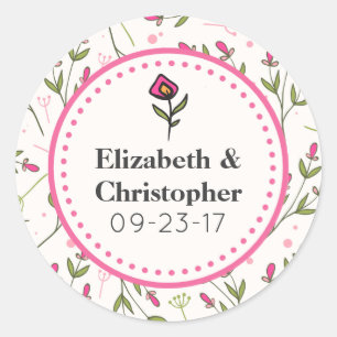 Roze en groene langlevende wilde bloemen ronde sticker