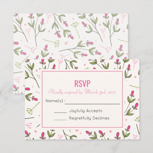 Roze en groene langlevende wilde bloemen RSVP (Voorkant / Achterkant)