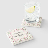 Roze en groene langlevende wilde bloemen stenen onderzetter (Zijkant)