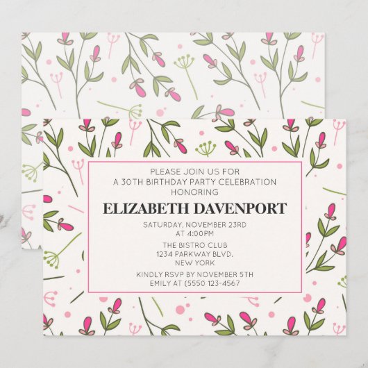 Roze en groene, langlevende wilde bloemen van de a kaart (Voorkant / Achterkant)