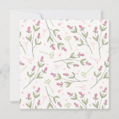 Roze en groene langstelige wilde bloemen bruidstea kaart (Achterkant)