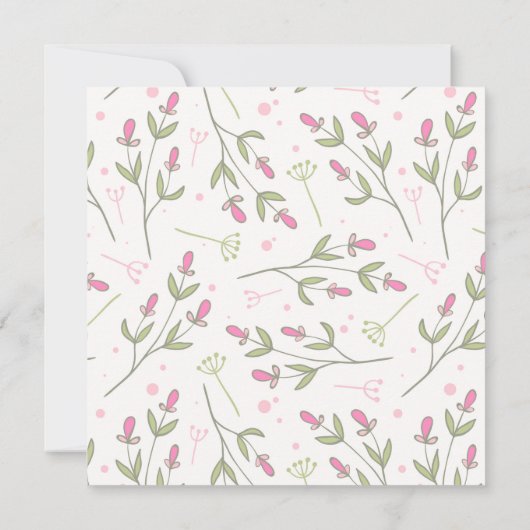 Roze en groene langstelige wilde bloemen bruidstea kaart (Achterkant)