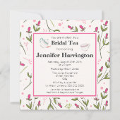 Roze en groene langstelige wilde bloemen bruidstea kaart (Voorkant)