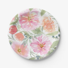 Roze en Groene Lente Bloemen Borden Papieren Bordje