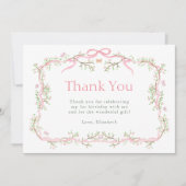 Roze en groene lente tuin 1e verjaardag foto bedankkaart (Voorkant)