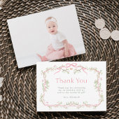 Roze en groene lente tuin 1e verjaardag foto bedankkaart