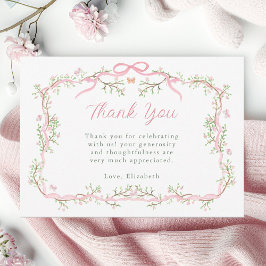 Roze en groene lente tuinkraam voor babyshower bedankkaart